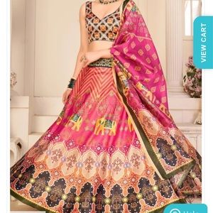 Digital printed art silk ready to wear lehenga in pink size 40